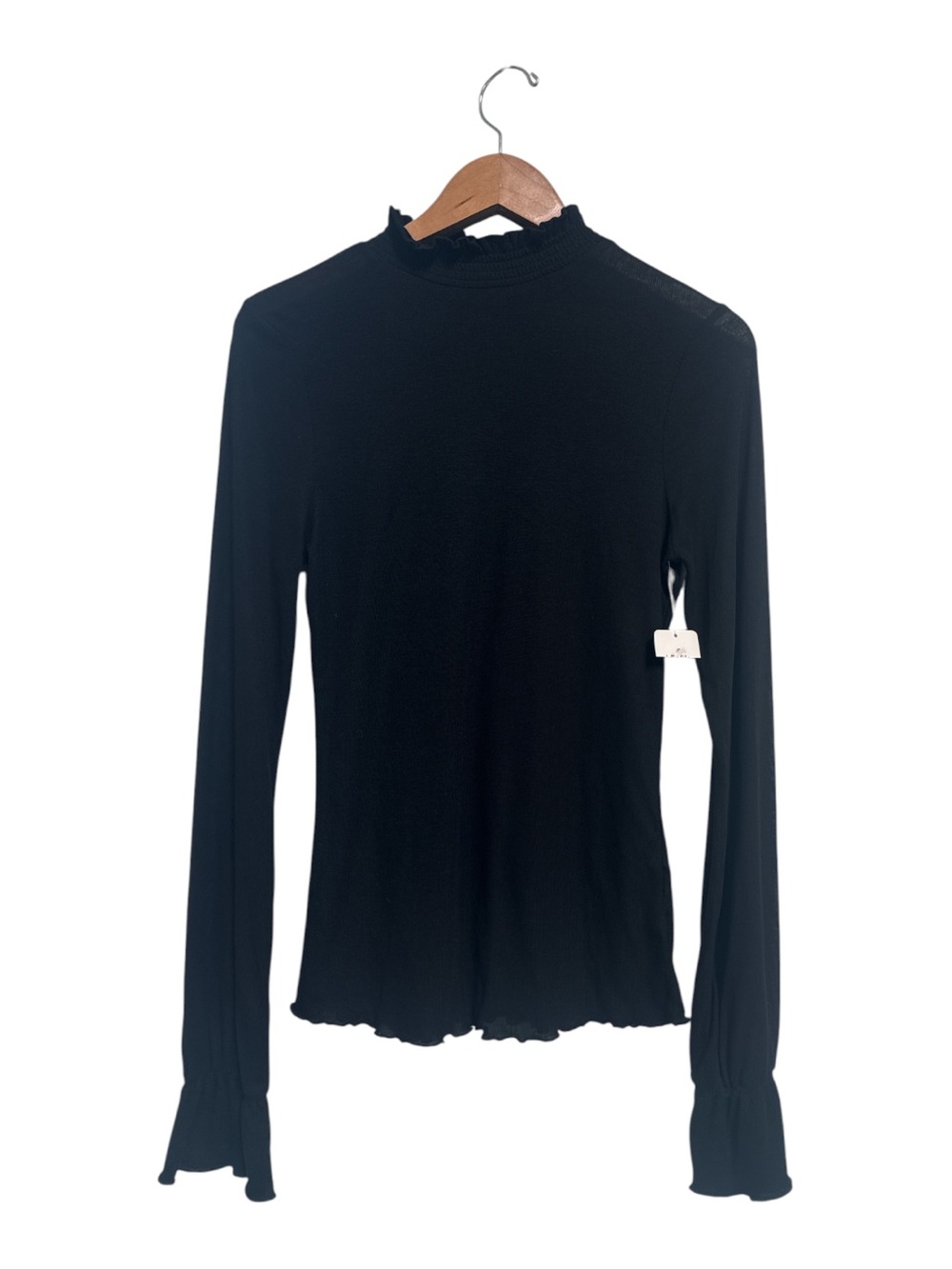 NWT Free People Mock Neck Black Long-Sleeve Ruffle Mock Neck Top